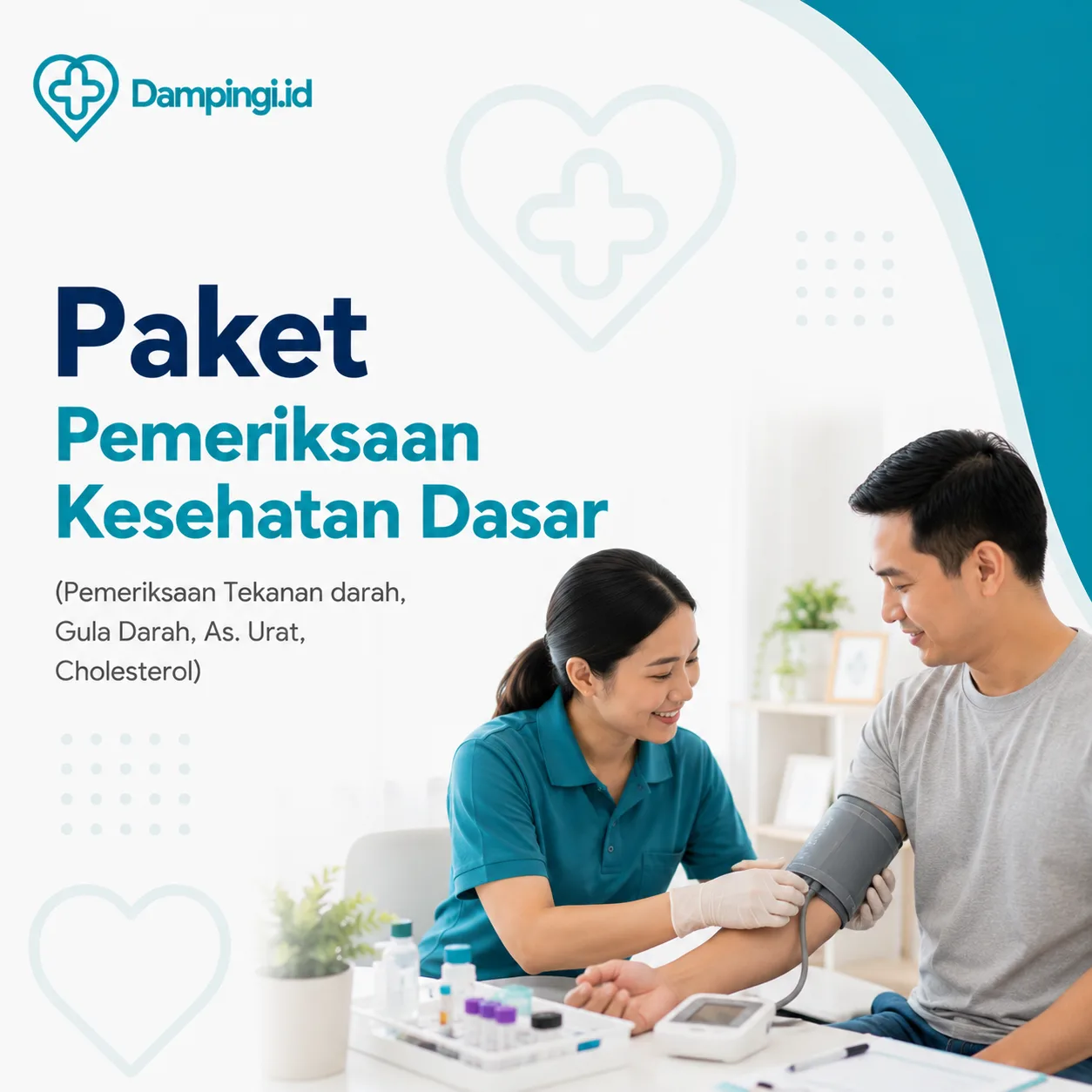 Sewa Paket Pemeriksaan Kesehatan Dasar (Pemeriksaan Tekanan darah, Gula Darah, As. Urat, Cholesterol) Dampingi.id di Padang | Dampingi